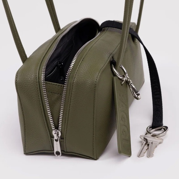 BAGGU Small Recycled Leather Bowler Bag Loden OLIVE GREEN NEW WITH TAGS NWT - Picture 3 of 4